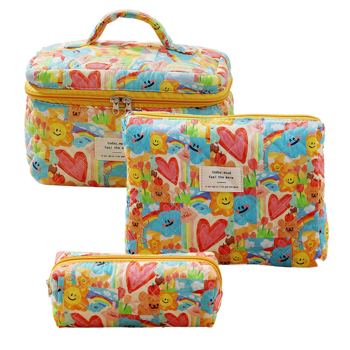 Pink and Blue Flower Pattern Cotton Cosmetic Bag for Portable Toiletry Storage - cotton cosmetic bag portable toiletry