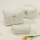 Pink and Blue Flower Pattern Cotton Cosmetic Bag for Portable Toiletry Storage - cotton cosmetic bag portable toiletry