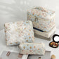 Pink and Blue Flower Pattern Cotton Cosmetic Bag for Portable Toiletry Storage - cotton cosmetic bag portable toiletry