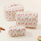 Pink and Blue Flower Pattern Cotton Cosmetic Bag for Portable Toiletry Storage - cotton cosmetic bag portable toiletry