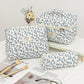 Pink and Blue Flower Pattern Cotton Cosmetic Bag for Portable Toiletry Storage - cotton cosmetic bag portable toiletry