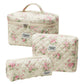Pink and Blue Flower Pattern Cotton Cosmetic Bag for Portable Toiletry Storage - cotton cosmetic bag portable toiletry