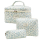 Pink and Blue Flower Pattern Cotton Cosmetic Bag for Portable Toiletry Storage - cotton cosmetic bag portable toiletry