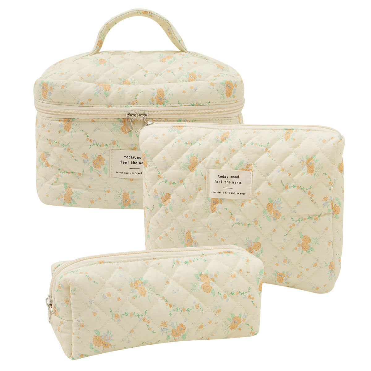 Pink and Blue Flower Pattern Cotton Cosmetic Bag for Portable Toiletry Storage - cotton cosmetic bag portable toiletry