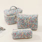 Pink and Blue Flower Pattern Cotton Cosmetic Bag for Portable Toiletry Storage - cotton cosmetic bag portable toiletry