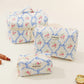 Pink and Blue Flower Pattern Cotton Cosmetic Bag for Portable Toiletry Storage - cotton cosmetic bag portable toiletry