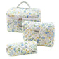 Pink and Blue Flower Pattern Cotton Cosmetic Bag for Portable Toiletry Storage - cotton cosmetic bag portable toiletry