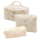 Pink and Blue Flower Pattern Cotton Cosmetic Bag for Portable Toiletry Storage - cotton cosmetic bag portable toiletry