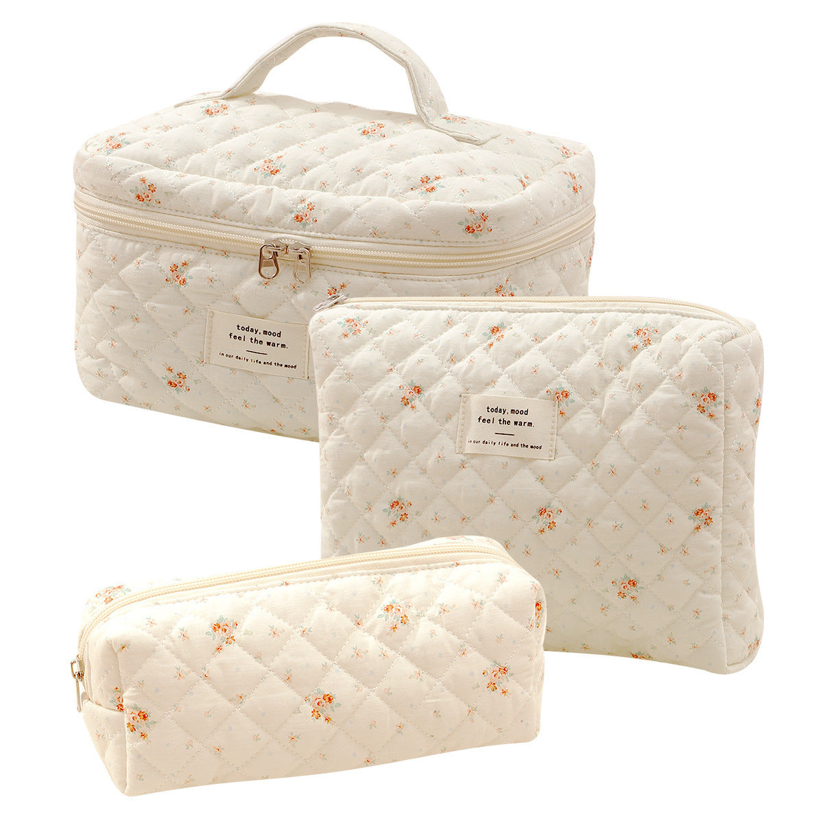 Pink and Blue Flower Pattern Cotton Cosmetic Bag for Portable Toiletry Storage - cotton cosmetic bag portable toiletry