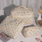 Pink and Blue Flower Pattern Cotton Cosmetic Bag for Portable Toiletry Storage - cotton cosmetic bag portable toiletry