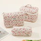 Pink and Blue Flower Pattern Cotton Cosmetic Bag for Portable Toiletry Storage - cotton cosmetic bag portable toiletry