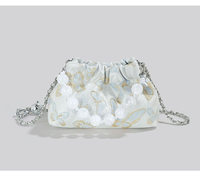 Pink Crossbody Bag with Bow Chain Buckets and Synthetic Leather Material - Teleplus Bucket Design bow chain bucket