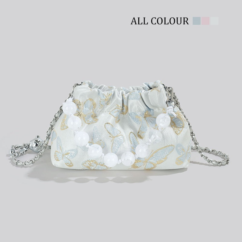 Pink Crossbody Bag with Bow Chain Buckets and Synthetic Leather Material - Teleplus Bucket Design bow chain bucket