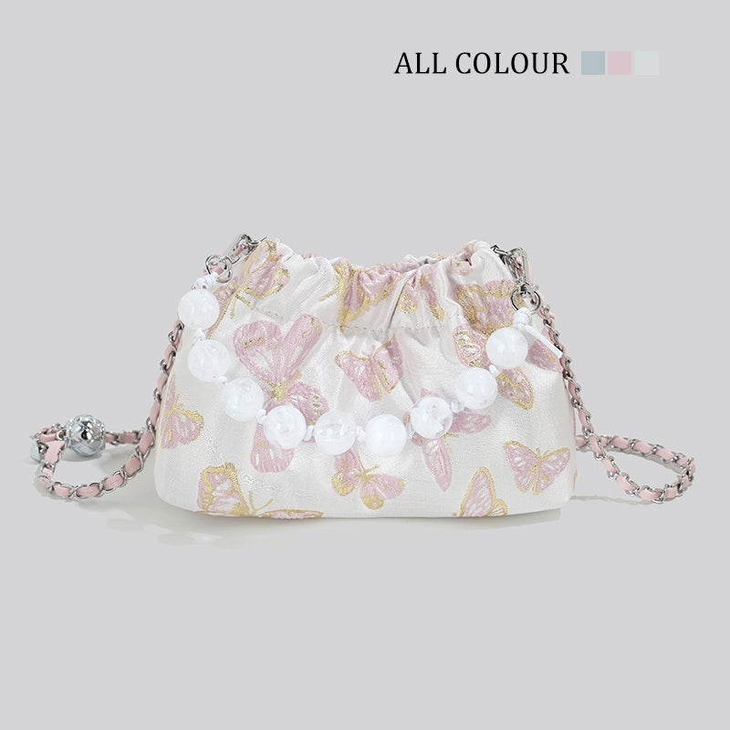 Pink Crossbody Bag with Bow Chain Buckets and Synthetic Leather Material - Teleplus Bucket Design bow chain bucket