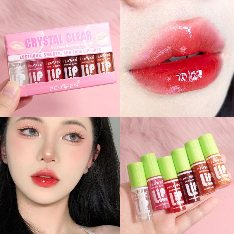 Pink Fat Lip Lacquer Set with Mirror Box Moisturizing and Long-lasting Care - for fat lip lacquer set box mirror
