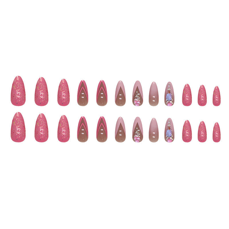 Pink Girl Almond Double French Fake Nails with Glue for Ladies - Teleplus almond double french fake nails