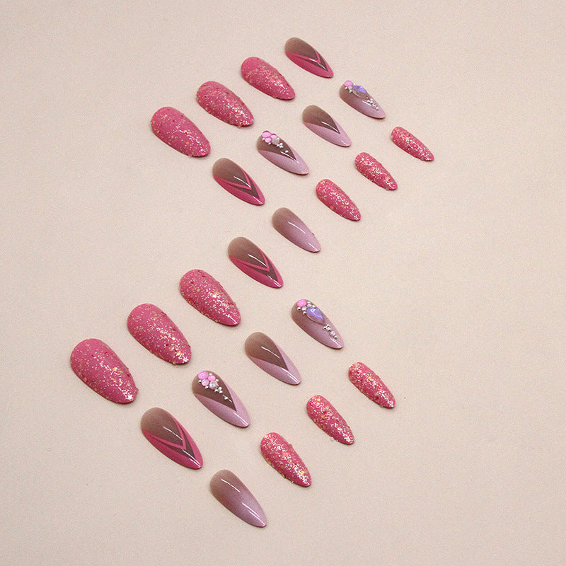 Pink Girl Almond Double French Fake Nails with Glue for Ladies - Teleplus almond double french fake nails
