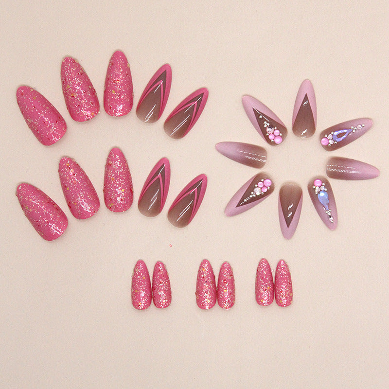 Pink Girl Almond Double French Fake Nails with Glue for Ladies - Teleplus almond double french fake nails