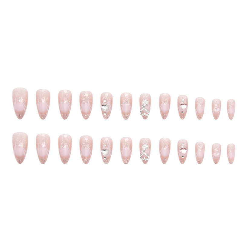 Pink Gradient Love Drop Diamond Wear Nail Set for Ladies Stylish Style - Teleplus pink gradient love drop diamond wear