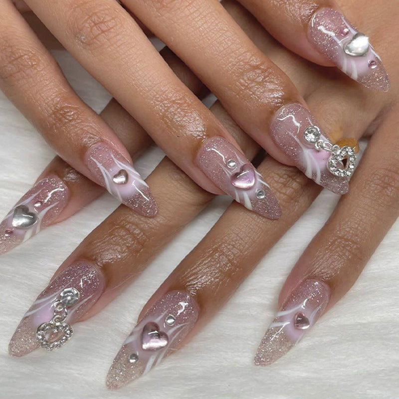 Pink Gradient Love Drop Diamond Wear Nail Set for Ladies Stylish Style - Teleplus pink gradient love drop diamond wear