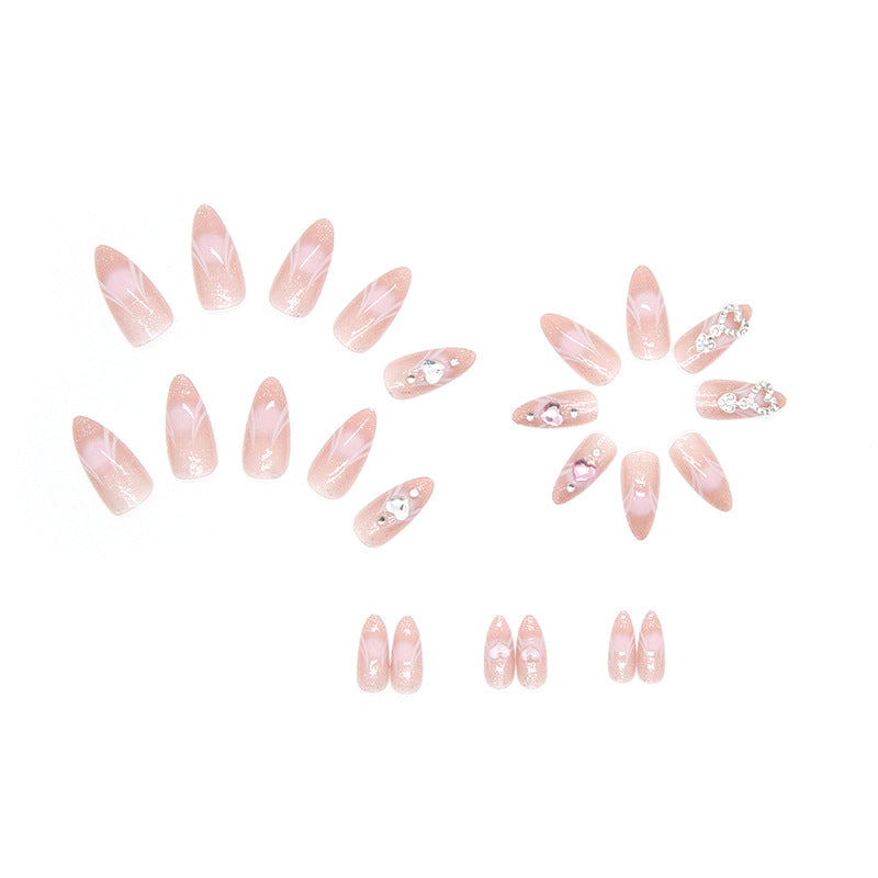 Pink Gradient Love Drop Diamond Wear Nail Set for Ladies Stylish Style - Teleplus pink gradient love drop diamond wear