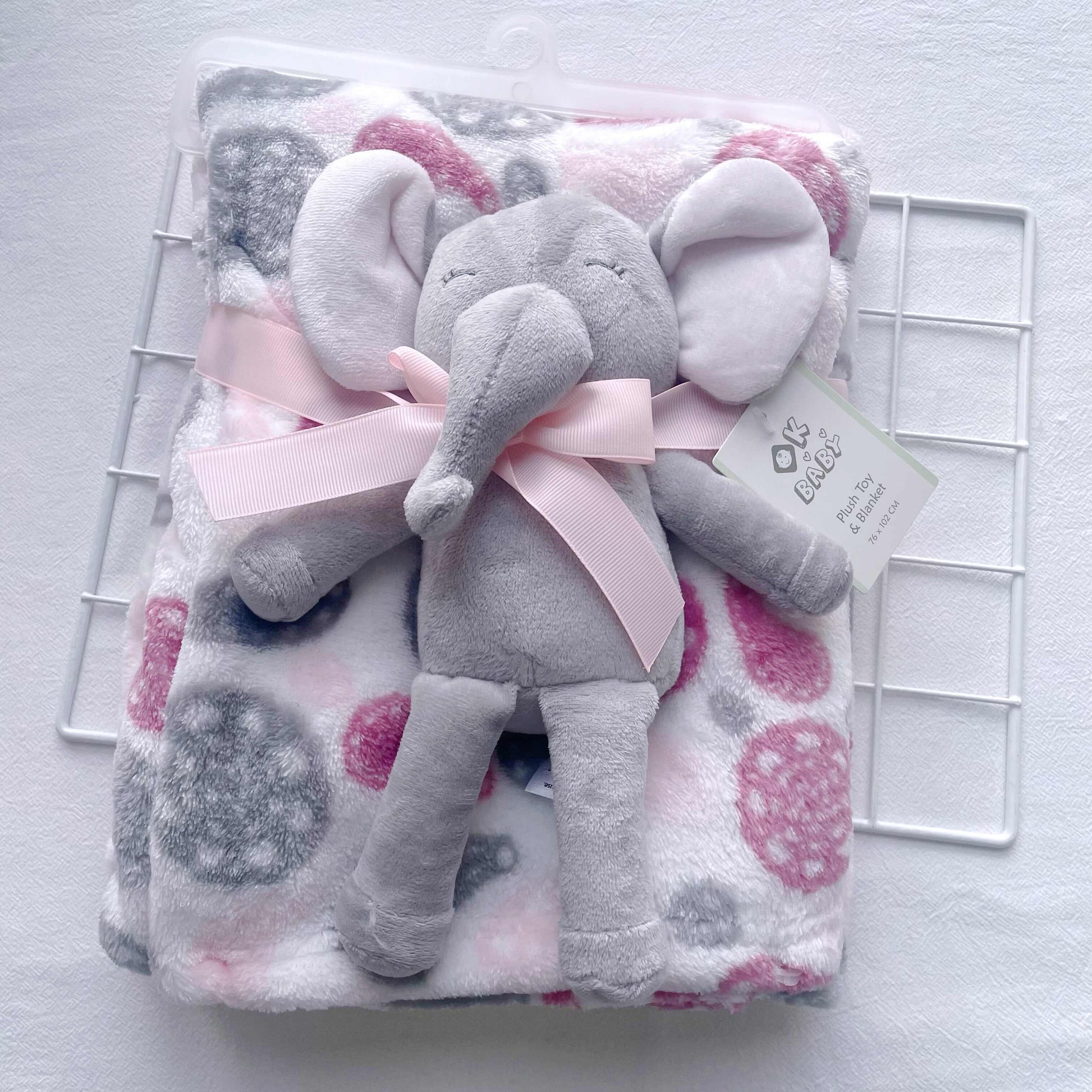 Pink Gray Elephant and Brown Bear Baby Blanket with Doll in Coral Fleece - Teleplus coral fleece four seasons blanket