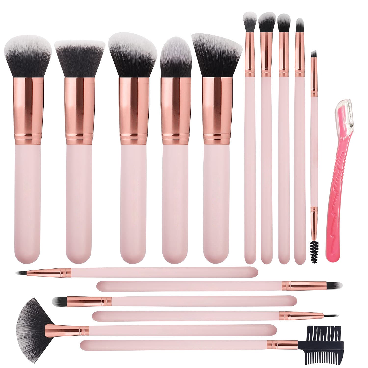 Pink Makeup Brush Set with Portable Cosmetic Bag for Travel and Daily - Teleplus makeup brushes suit portable