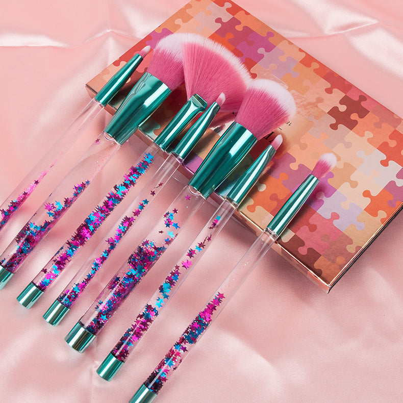 Pink Quicksand Handle Cosmetic Brush with Transparent Crystal - Teleplus transparent crystal handle cosmetic brush