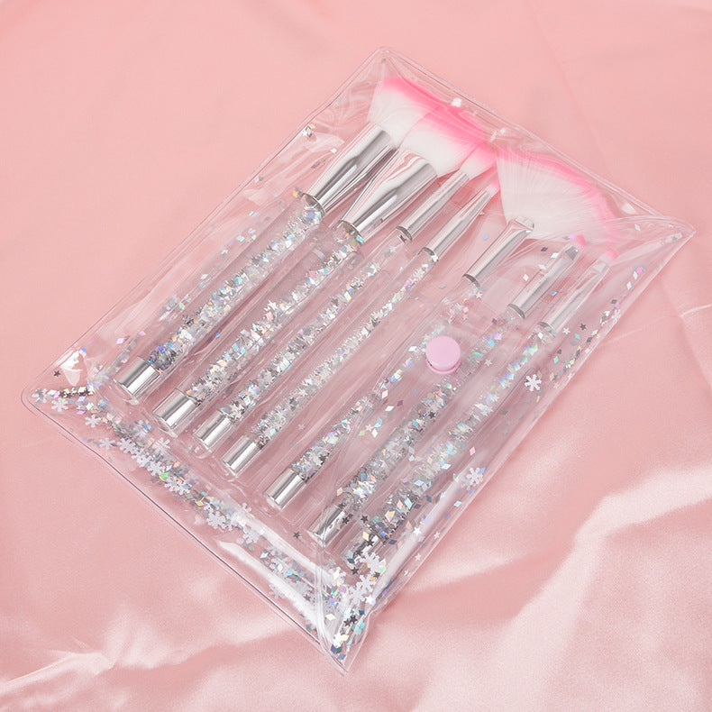 Pink Quicksand Handle Cosmetic Brush with Transparent Crystal - Teleplus transparent crystal handle cosmetic brush