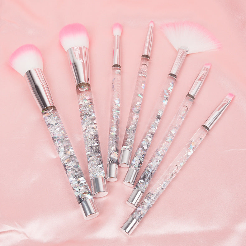 Pink Quicksand Handle Cosmetic Brush with Transparent Crystal - Teleplus transparent crystal handle cosmetic brush