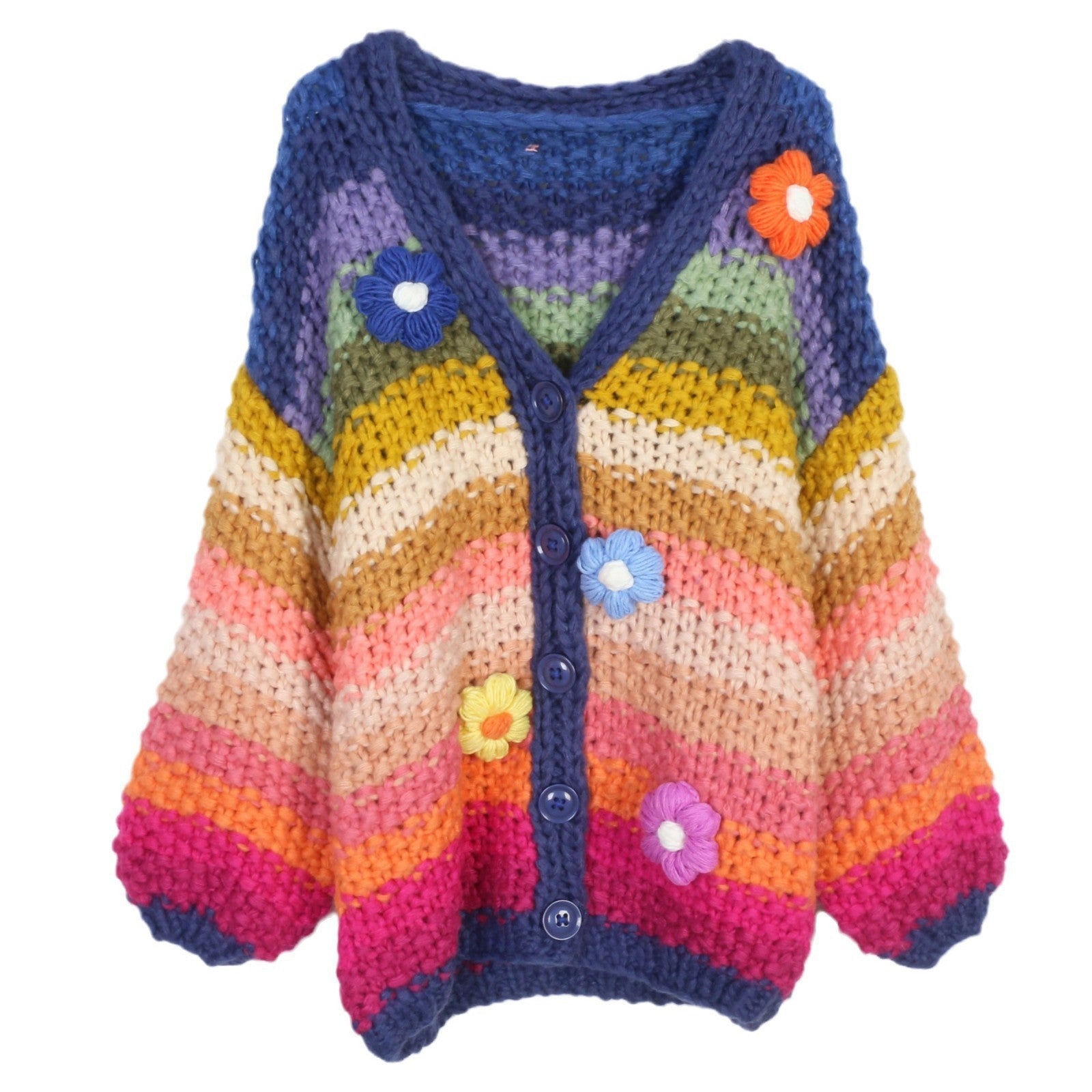 Pink Striped Cardigan Sweater Loose Fit European Style Womens Knitwear S M L