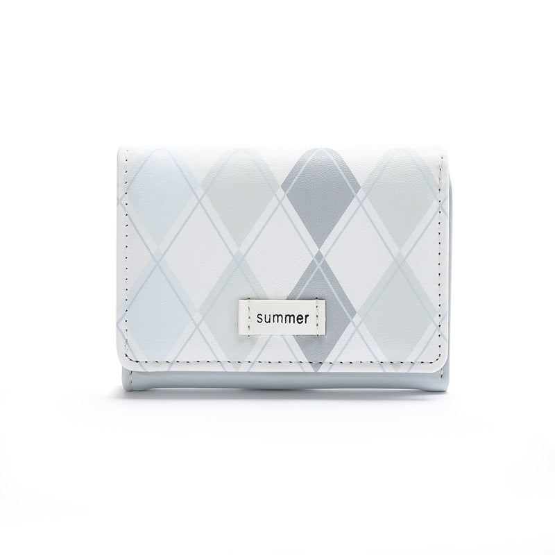 Pink Yellow Blue Short Plaid Geometric Pattern PU Leather Wallet for Women - Women’s Fun Size Chic Days united states