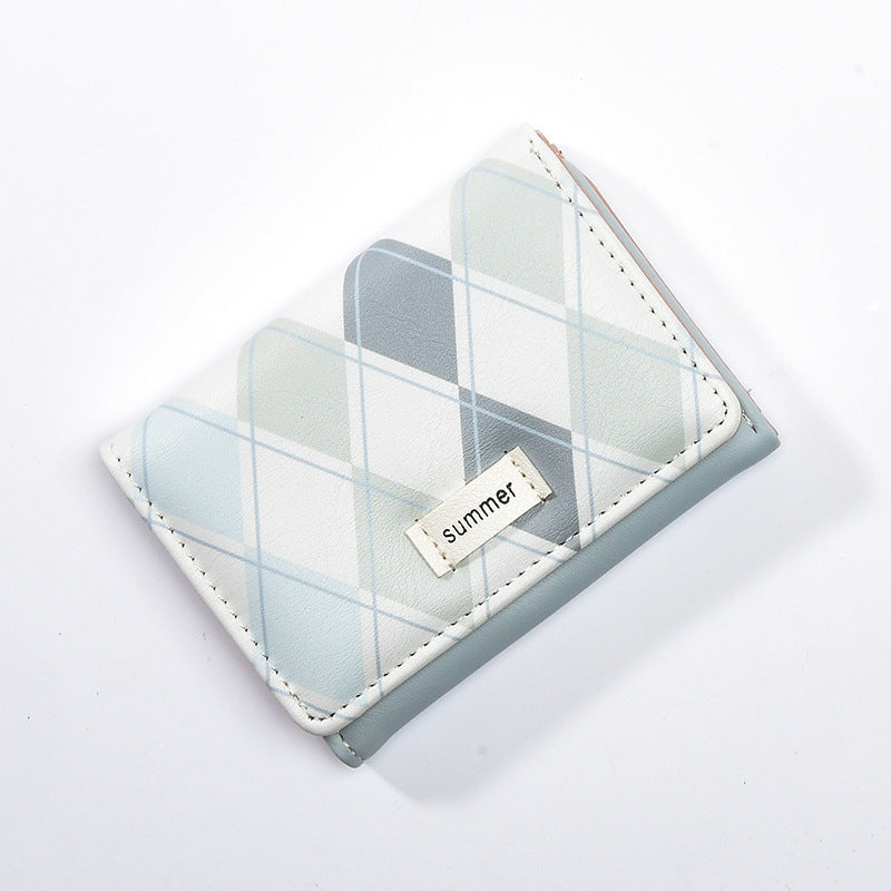 Pink Yellow Blue Short Plaid Geometric Pattern PU Leather Wallet for Women - Women’s Fun Size Chic Days united states