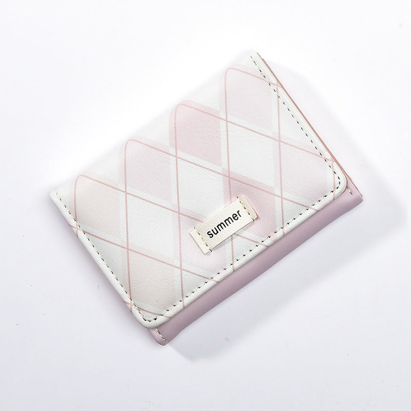 Pink Yellow Blue Short Plaid Geometric Pattern PU Leather Wallet for Women - Women’s Fun Size Chic Days united states