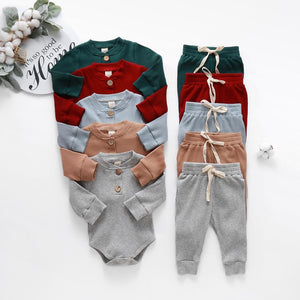 Lightweight Long Sleeve Bodysuit and Pants Set in Solid Color Stripe Style - Pit for Tiny Fashionistas pit stripe solid