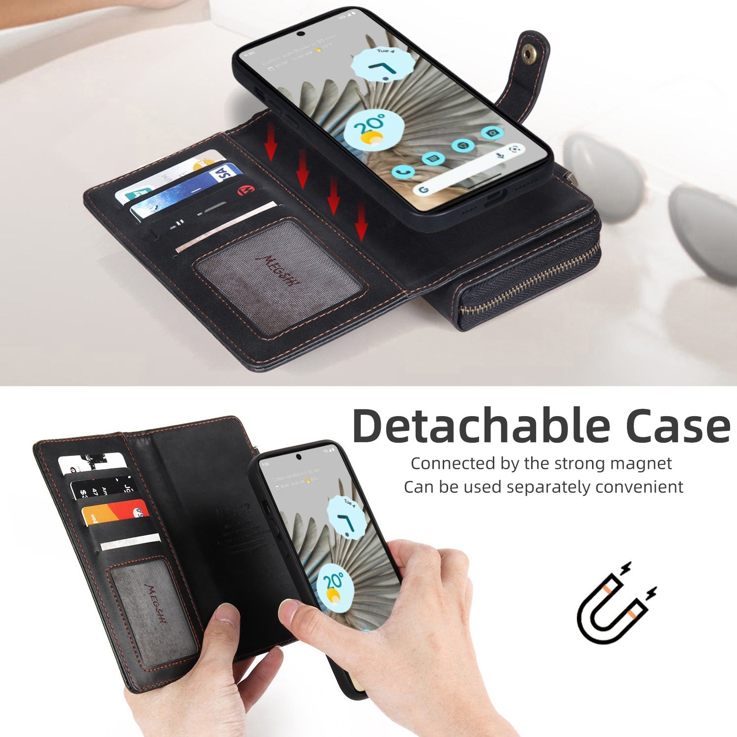 Pixel8 Wallet Phone Leather Case with Shockproof and Magnetic Suction - Teleplus pixel8 wallet phone leather