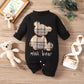 Plaid Patch Bear Long Sleeve Adjustable Overalls - Plaid Patch Bear Overalls for Tiny Trendsetters