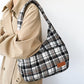 Plaid Retro Large Capacity Bag with Polyester Cotton Material and Multiple Colors - plaid retro large capacity bag
