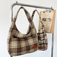 Plaid Retro Large Capacity Bag with Polyester Cotton Material and Multiple Colors - plaid retro large capacity bag