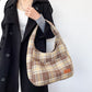 Plaid Retro Large Capacity Bag with Polyester Cotton Material and Multiple Colors - plaid retro large capacity bag