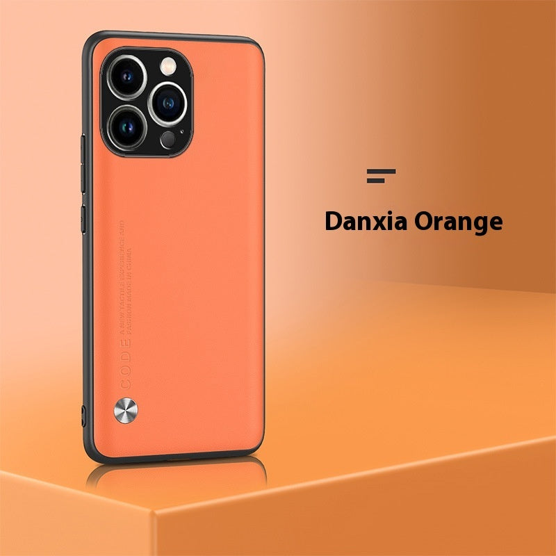 Plain Leather Protective Cover for Apple Shockproof with Danxia Orange and Qingshan Dai Designs - plain leather
