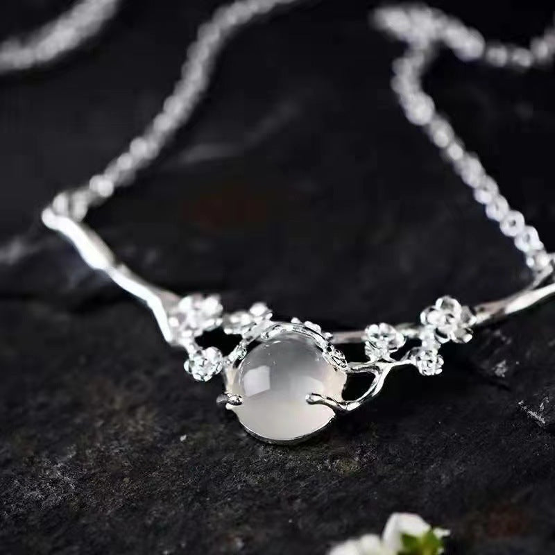 Plated 925 Inlaid Moonlight White Chalcedony Moon Shadow Cold Plum Necklace - Moonlight Necklace That’s