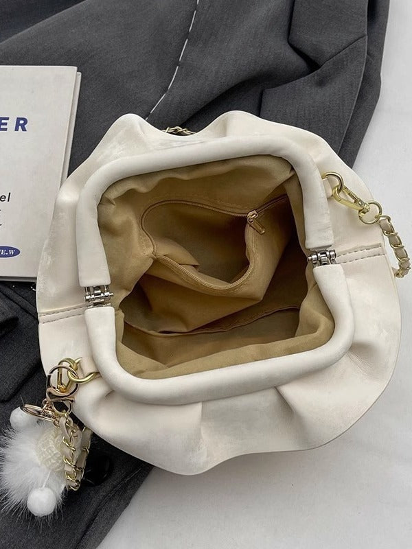 Pleated Chain Bag with Clip Mouth Shoulder Strap for Urban Style - Teleplus pleated chain bag clip mouth shoulder