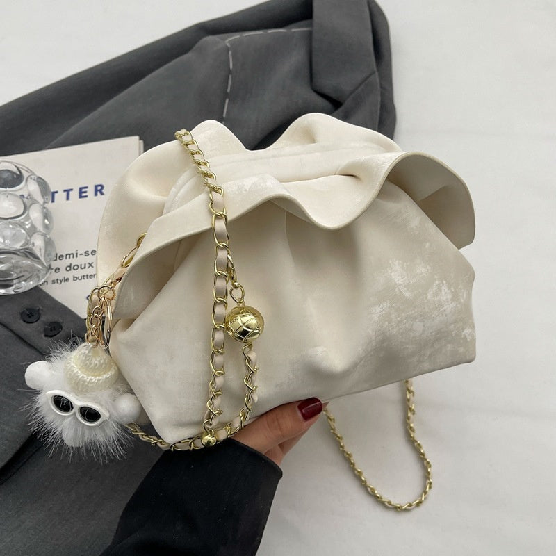 Pleated Chain Bag with Clip Mouth Shoulder Strap for Urban Style - Teleplus pleated chain bag clip mouth shoulder