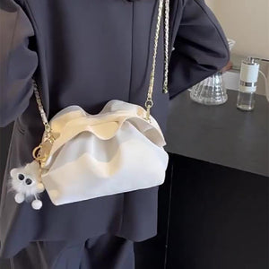 Pleated Chain Bag with Clip Mouth Shoulder Strap for Urban Style - Teleplus pleated chain bag clip mouth shoulder