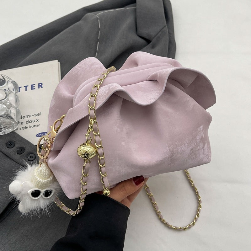 Pleated Chain Bag with Clip Mouth Shoulder Strap for Urban Style - Teleplus pleated chain bag clip mouth shoulder