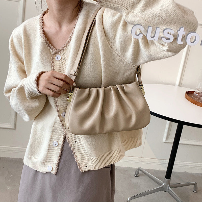 Pleated Cloud Bag Underarm Leather Shoulder Messenger in Multiple Colors - pleated cloud bag underarm texture shoulder