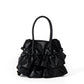 Pleated Ruffled Handbag Casual Messenger Bag with Sandwich Pocket and Inner Zipper - pleated ruffled handbag casual