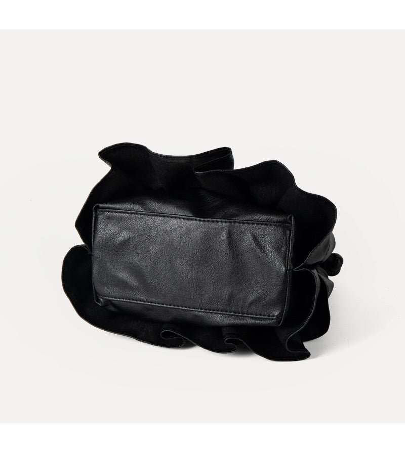 Pleated Ruffled Handbag Casual Messenger Bag with Sandwich Pocket and Inner Zipper - pleated ruffled handbag casual
