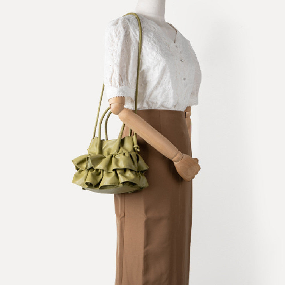 Pleated Ruffled Handbag Casual Messenger Bag with Sandwich Pocket and Inner Zipper - pleated ruffled handbag casual